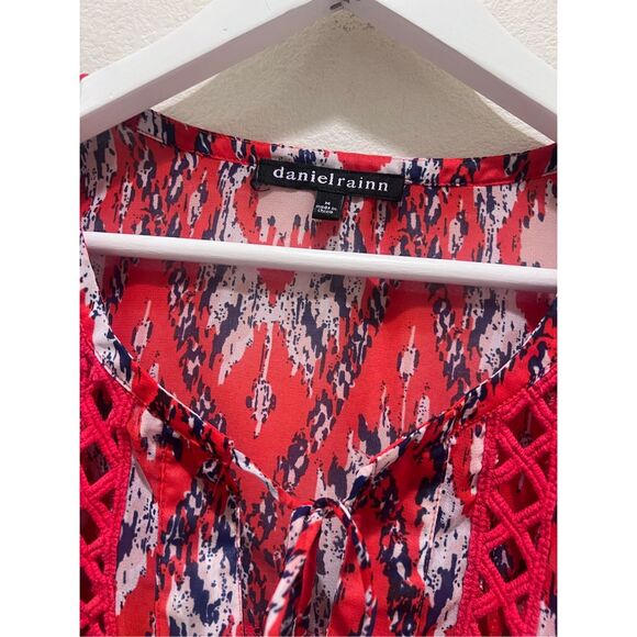 Anthropologie Daniel Rainn Red Orange Tribal Crochet Bell Sleeves Peasant Blouse - Picture 5 of 6